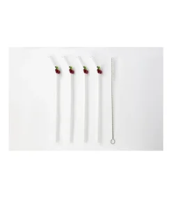 Set De 4 Pajitas Cerezas Con Cepillo Love&home