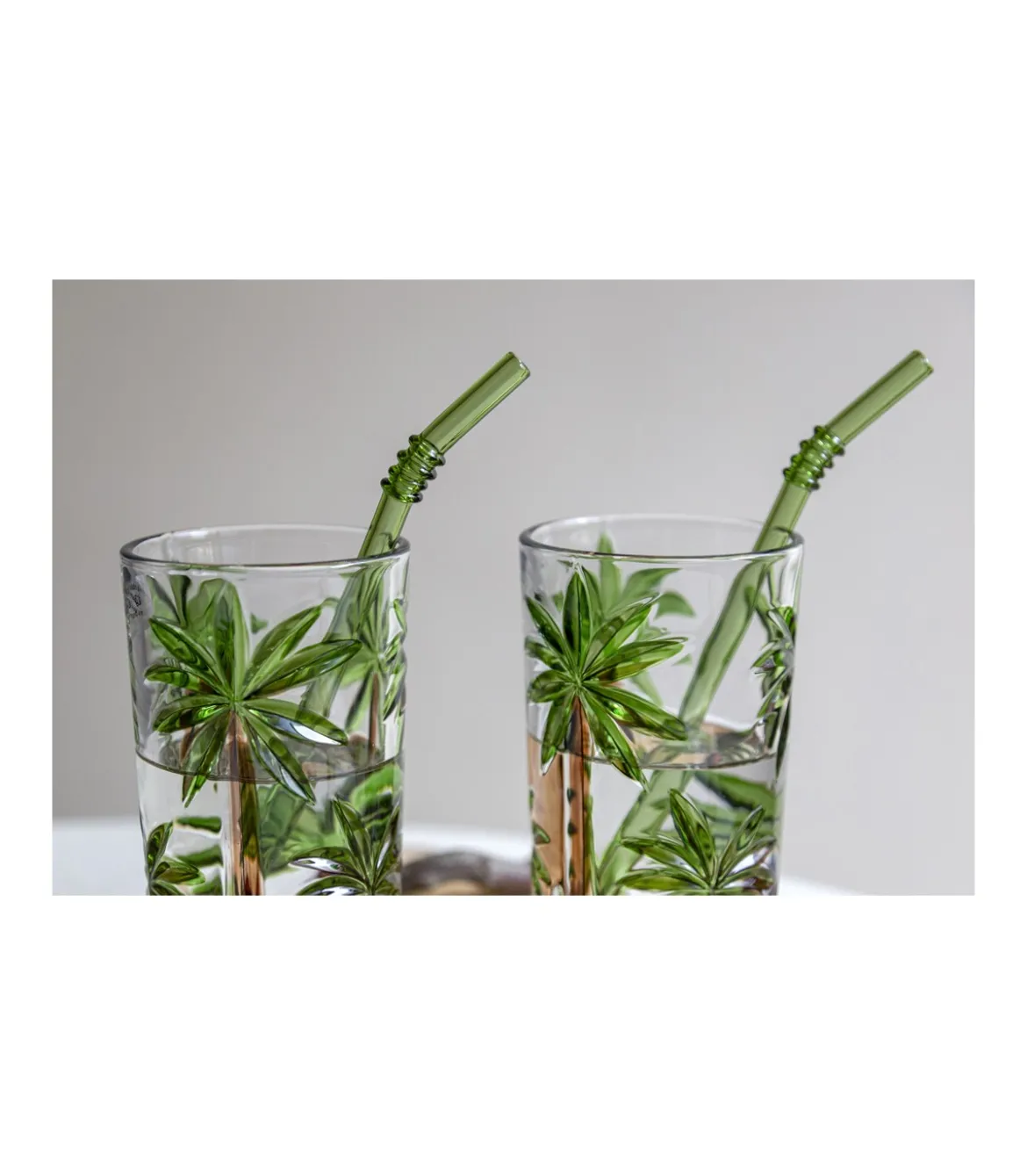 Set De Mojito 2 Vaso Pintado A Mano Palmeras Pajitas Love&home