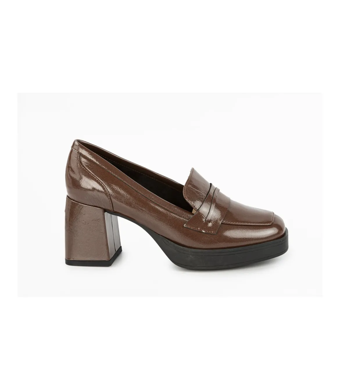 Zapato Mocasin Con Tacon Charol Mauve